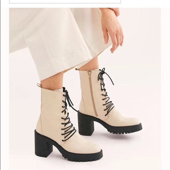 Free People Dylan Lace-Up Boots Platform Heel Ivory White Leather EU 38 US 8 - Picture 4 of 14